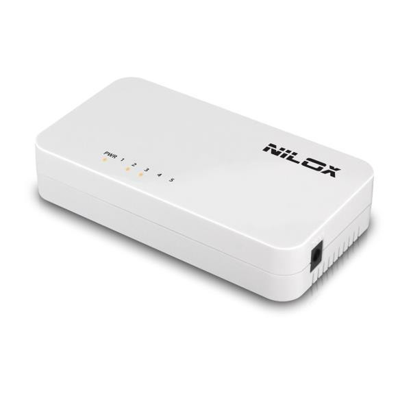 Nilox 16NX04DC5P001 Неуправляемый Fast Ethernet (10/100) Белый сетевой коммутатор