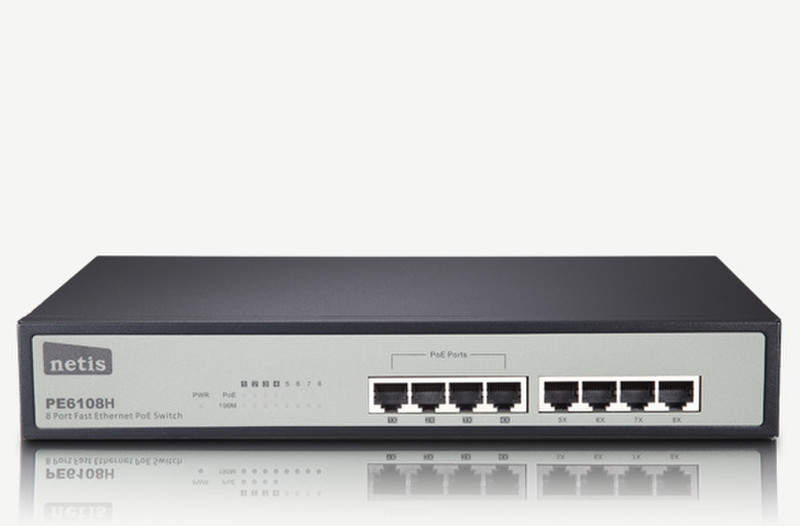 Netis System PE6108H Unmanaged Fast Ethernet (10/100) Power over Ethernet (PoE) Black,Grey network switch