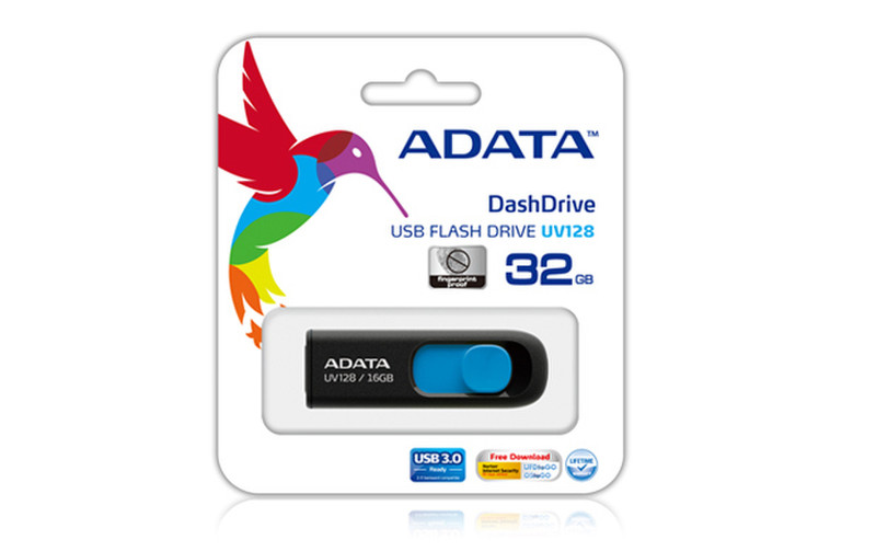 ADATA DashDrive UV128 128GB 128GB USB 3.0 (3.1 Gen 1) Typ A Schwarz, Blau USB-Stick