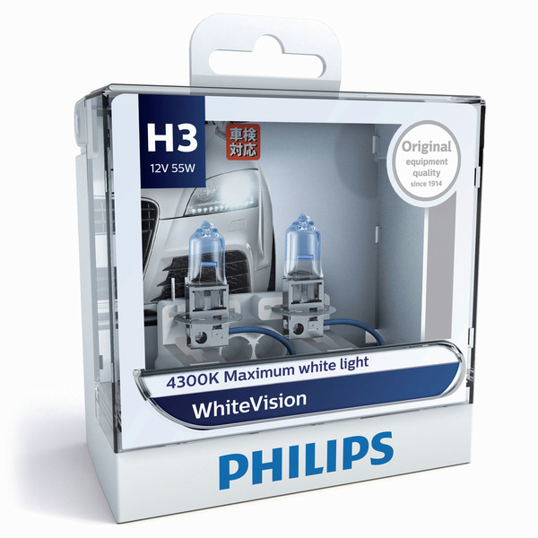 Philips WhiteVision 12336WHVS2 H3 55Вт PK22s 1450лм лампа для автомобилей