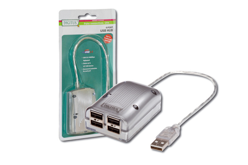 Digitus USB2.0 Hub 4-port 480Mbit/s Silber Schnittstellenhub