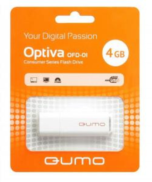 QUMO 4GB Optiva 01 4ГБ USB 2.0 Белый USB флеш накопитель