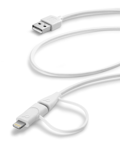 Cellularline USBDATACMFIIPH5DUA 1м USB A Micro-USB B/Lightning Белый кабель USB