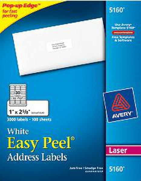 Avery 5160 Белый Самоклеющаяся этикетка адресная / почтовая наклейка