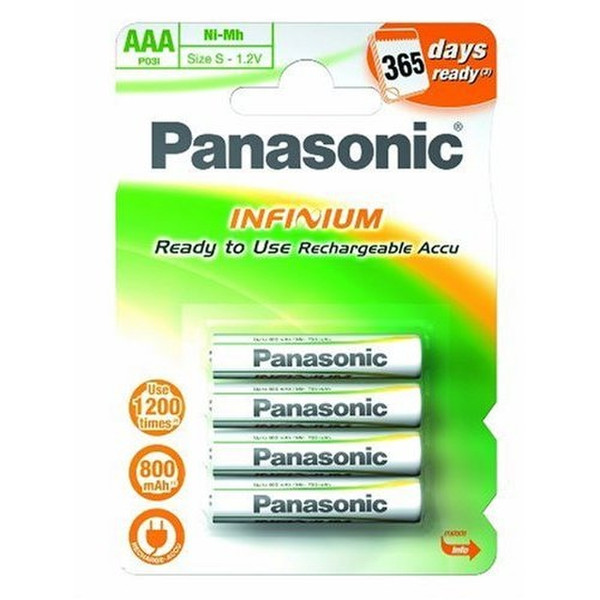 Panasonic Infinium P03I NiMH (4 pack) Никель-металл-гидридный (NiMH) 800мА·ч 1.2В аккумуляторная батарея