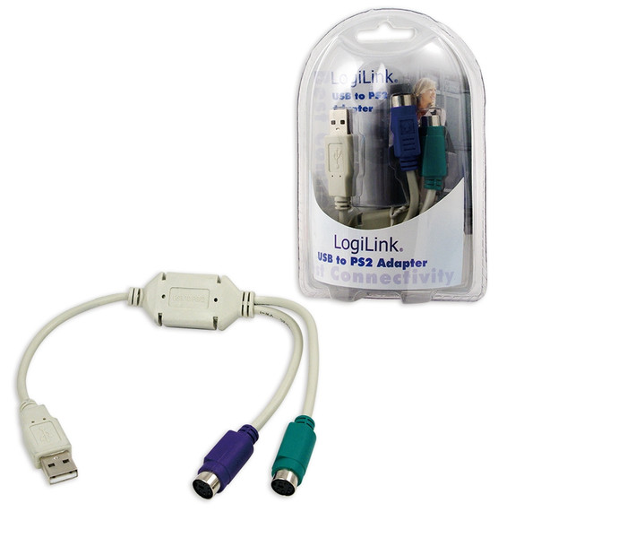 LogiLink Adapter USB - 2x PS/2 USB M 2x Mini DIN 6-pin FM Серый кабельный разъем/переходник