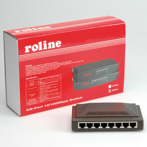 ROLINE RS-108D, 10/100 Switch, 8 Ports RJ-45