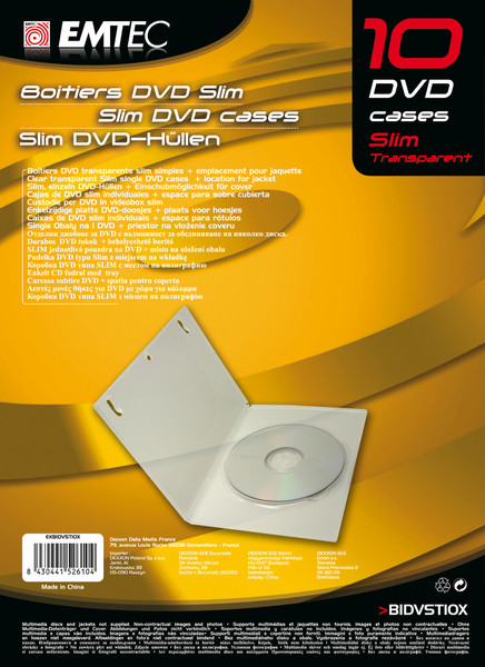 Emtec B1DVS10X - 10 simple Slim DVD case 10discs Transparent