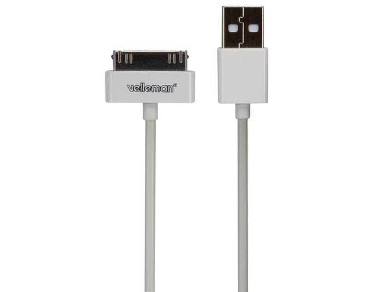 Velleman PCMP66 1m USB-A Apple 30-pin White mobile phone cable