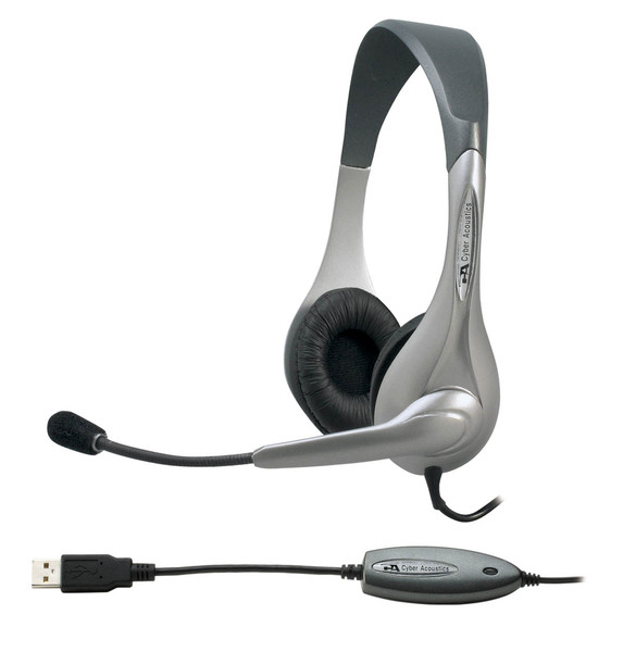 Cyber Acoustics AC-850 Binaural Verkabelt Schwarz, Silber Mobiles Headset
