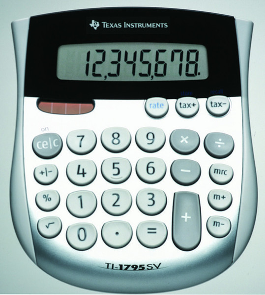 Texas Instruments TI-1795 SV Настольный Basic calculator Черный, Cеребряный, Белый