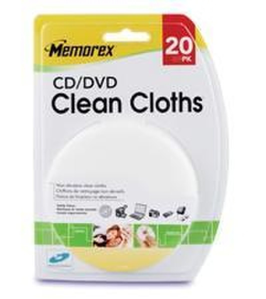 Memorex CD/DVD Clean Cloths, 20Pack CD's/DVD's Equipment cleansing dry cloths