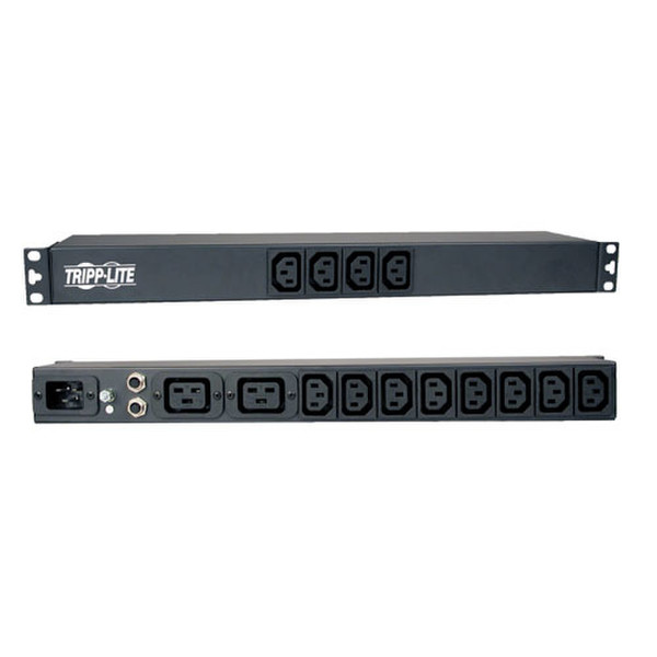 Tripp Lite 1.6/3.8kW Single-Phase 100–240V Basic PDU, 14 Outlets (12 C13 & 2 C19), C20 16A Input, 1U Rack-Mount