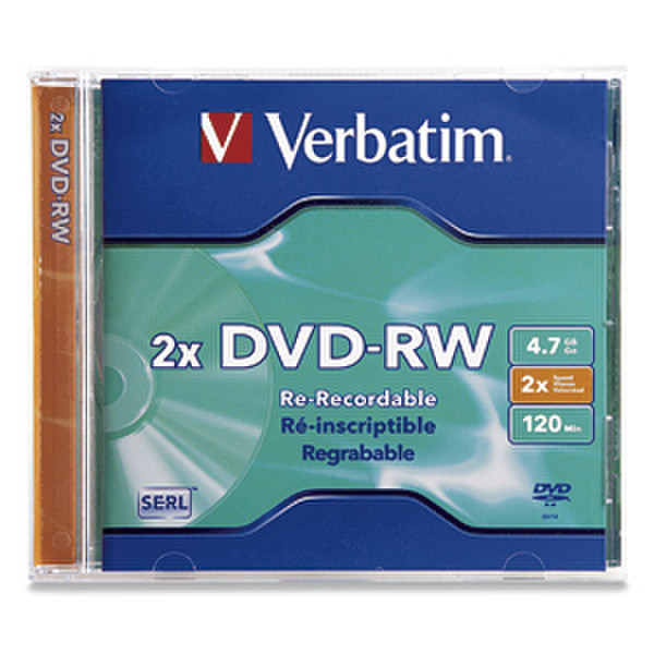 Verbatim DVD-RW 4.7GB 2X Branded 1pk Jewel Case 4.7GB DVD-RW 1Stück(e)