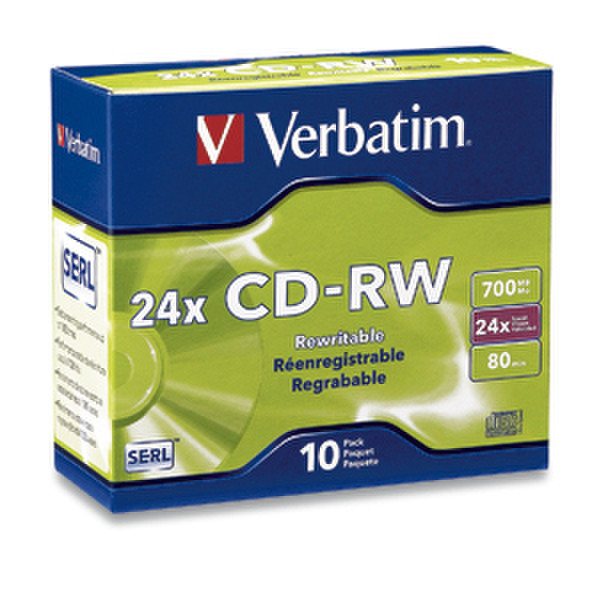 Verbatim CD-RW 80MIN 700MB 16X-24X Ultra Speed Branded 10pk Slim Case CD-RW 700MB 10pc(s)