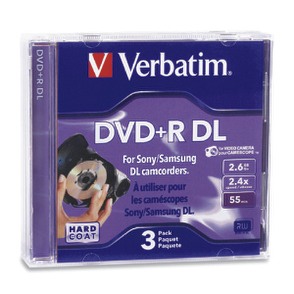 Verbatim Mini DVD+R DL 2.6GB 2.4X Branded 3pk Jewel Case 2.66ГБ DVD+R DL 3шт