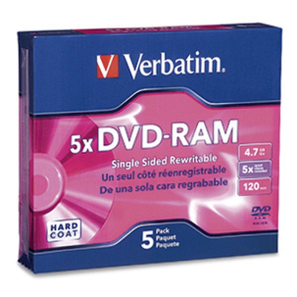 Verbatim DVD RAM 4.7GB 5X Branded 5pk Slim Case 4.7GB DVD-RAM 5pc(s)