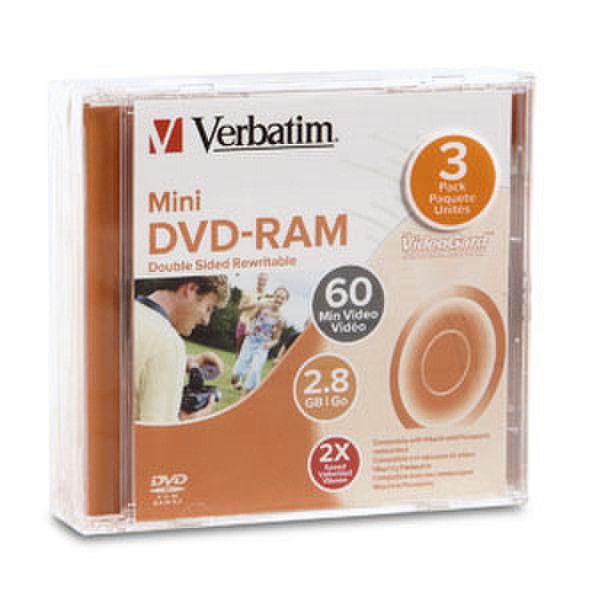 Verbatim Mini DVD RAM 2.8GB 2X Double-Sided 3pk Jewel Case 2.8GB DVD-RAM 3Stück(e)