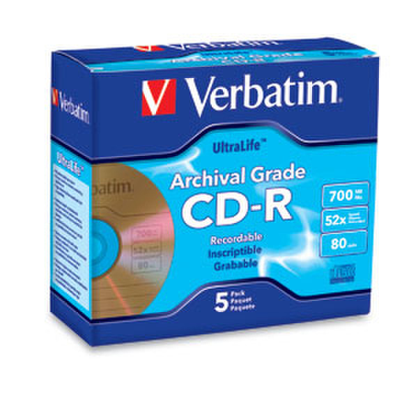 Verbatim Archival Grade CD-R 80MIN 700MB 52X 5pk Jewel Case CD-R 700MB 5pc(s)