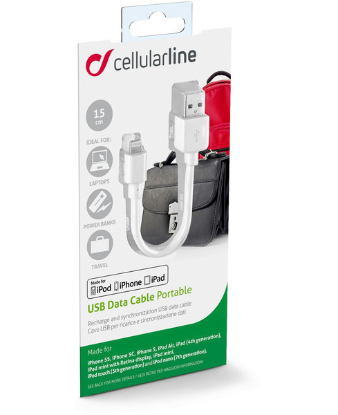 Cellularline 0.15m USB - Lightning 0.15м Lightning USB A Белый кабель USB
