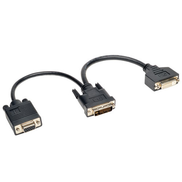 Tripp Lite DVI Y Splitter Cable, Digital and VGA Monitors (DVI-I M to DVI-D F and HD15 F) 6-in.