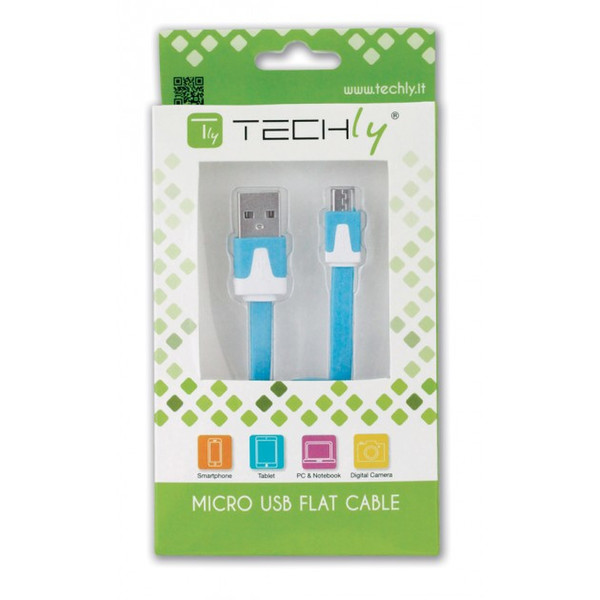 Techly Flat Cable USB AM to Micro USB M Blue 1 m ICOC MUSB-A-FLBL