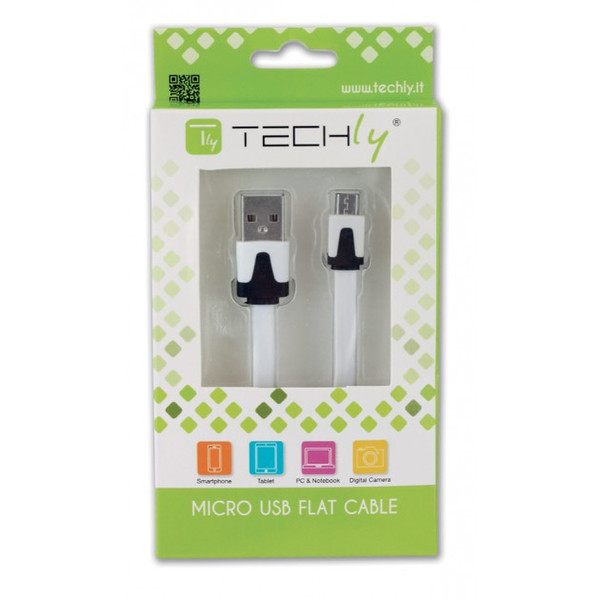 Techly Flat Cable USB AM to Micro USB M White 1 m ICOC MUSB-A-FLW