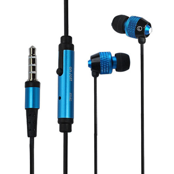 Skque HEAD-EARBUD-MIC-01-B Binaural im Ohr Schwarz, Blau Mobiles Headset
