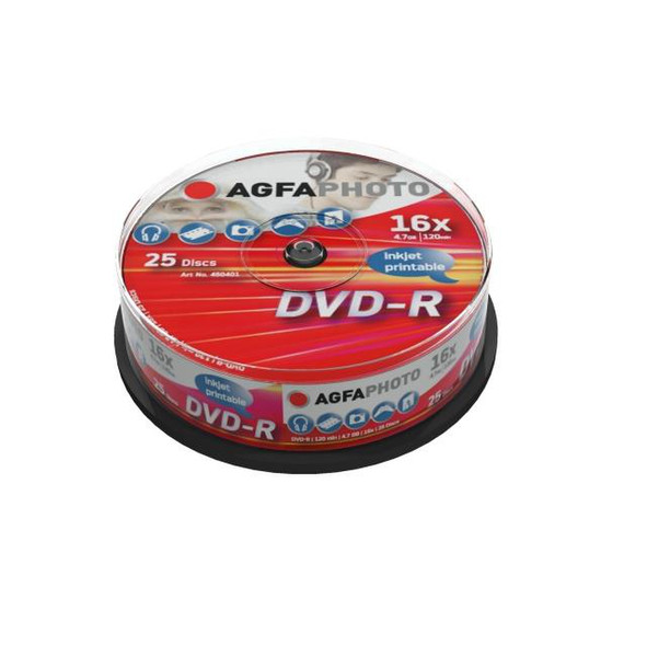 AgfaPhoto DVD-R 4.7GB 16x, Inkjet Printable, CakeBox, 25 pcs 4.7GB DVD-R 25pc(s)