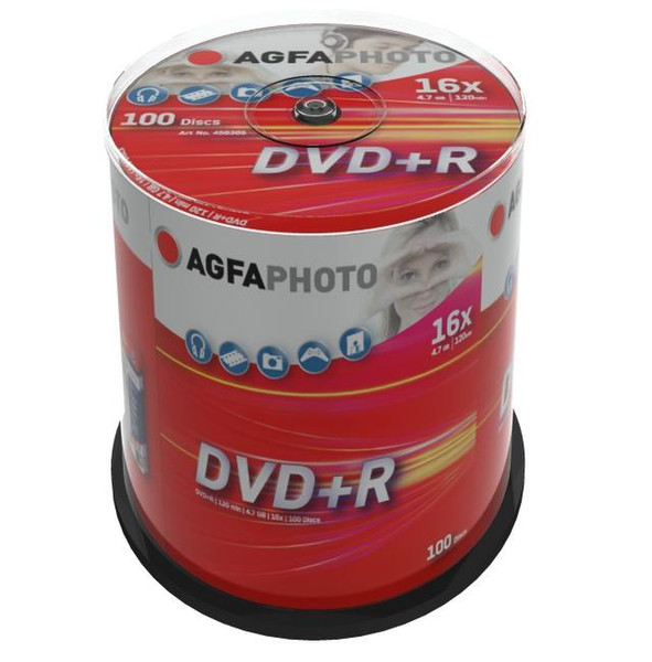 AgfaPhoto DVD+R 4.7GB 16x, CakeBox, 100 pcs 4.7GB DVD+R 100Stück(e)