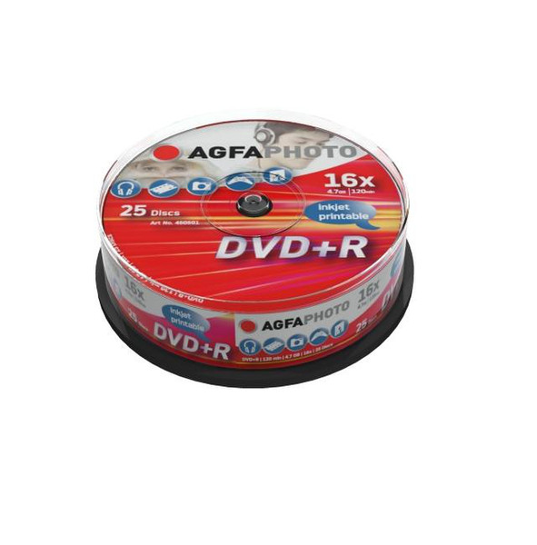 AgfaPhoto DVD+R 4.7GB 16x, Inkjet Printable, CakeBox, 25 pcs 4.7GB DVD+R 25Stück(e)
