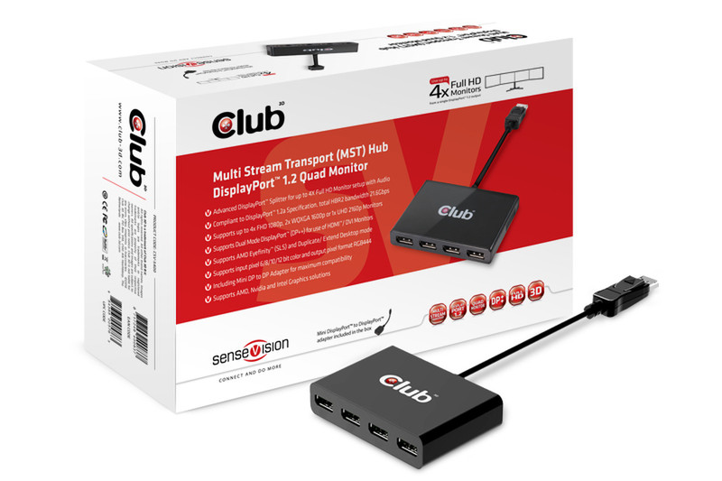 CLUB3D SenseVision MST Hub DisplayPort™ 1.2 Quad Monitor