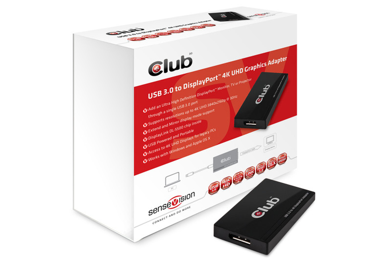 CLUB3D SenseVision USB3.0 to Displayport 4K Graphics Adapter