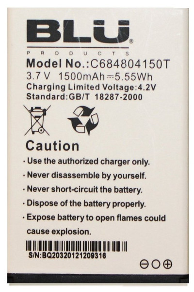 BLU C684804150T Lithium-Ion 1500mAh 3.7V rechargeable battery
