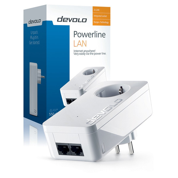 Devolo dLAN® 550 duo+ 500Mbit/s Eingebauter Ethernet-Anschluss Weiß 1Stück(e) PowerLine Netzwerkadapter