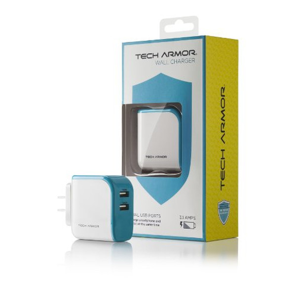 Tech Armor PW-WC-2USB-3A-WHT mobile device charger