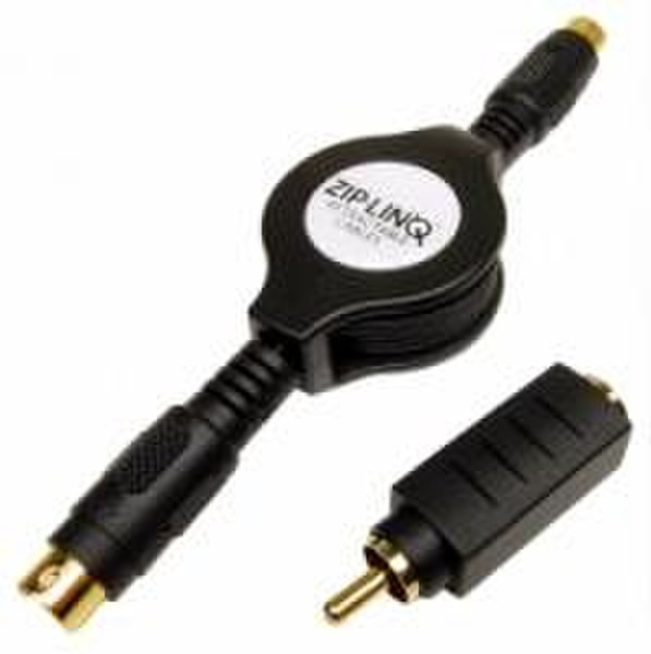 Cables Unlimited Ziplinq Retractable S-Video Cable with RCA Adapter Kit 1.21м S-Video (4-pin) RCA Черный