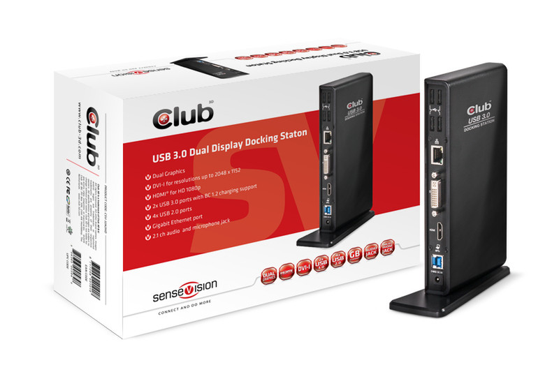 CLUB3D SenseVision USB3.0 Dual Display Docking Station док-станция для ноутбука