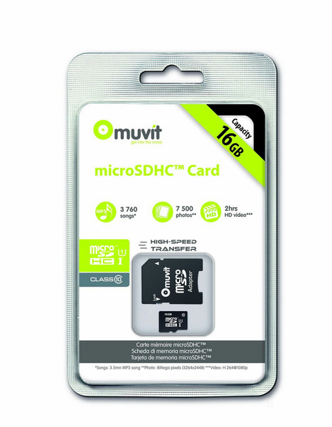 Muvit MUMSD0006 16GB MicroSDHC Class 10 memory card