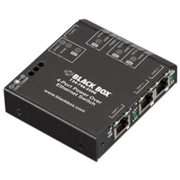 Black Box LP004A Unmanaged L2 Fast Ethernet (10/100) Power over Ethernet (PoE) Black network switch