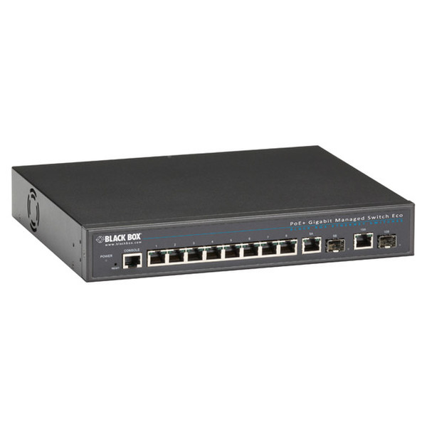 Black Box LPB2810A Managed L2 Gigabit Ethernet (10/100/1000) Power over Ethernet (PoE) Black network switch