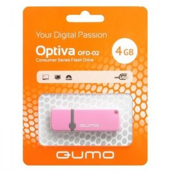 QUMO Optiva 02 4GB 4ГБ USB 2.0 Розовый USB флеш накопитель