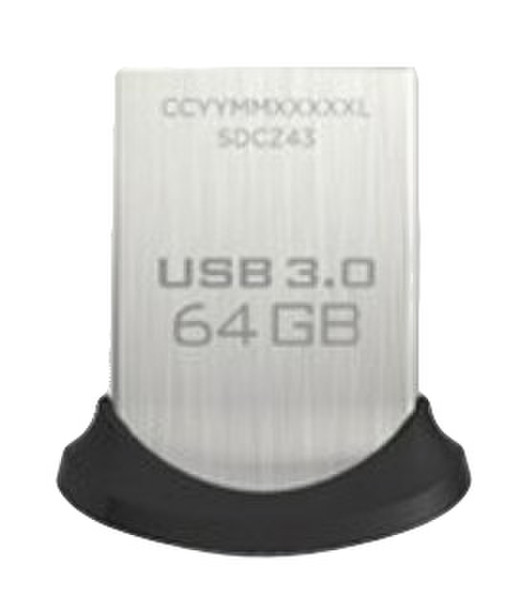 Sandisk Ultra Fit 64ГБ USB 3.0 (3.1 Gen 1) Type-A Черный, Cеребряный USB флеш накопитель