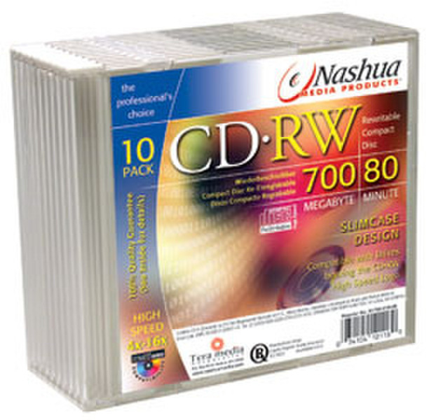 Nashua 10-pack CD-RW, slimcase 80min./700MB, 16x CD-RW 700MB 10pc(s)
