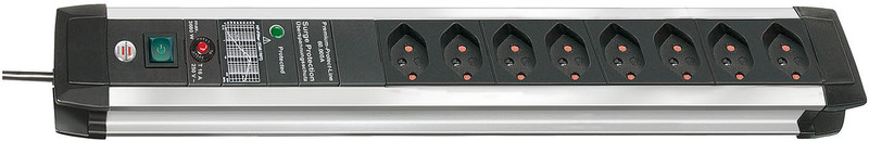 Brennenstuhl 1391002607 8AC outlet(s) 3m Aluminium,Black surge protector