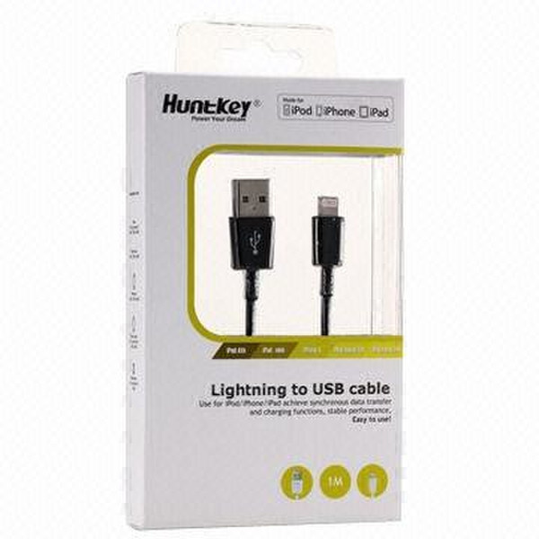 Huntkey 244-10717035RH 1m USB A Lightning Black USB cable