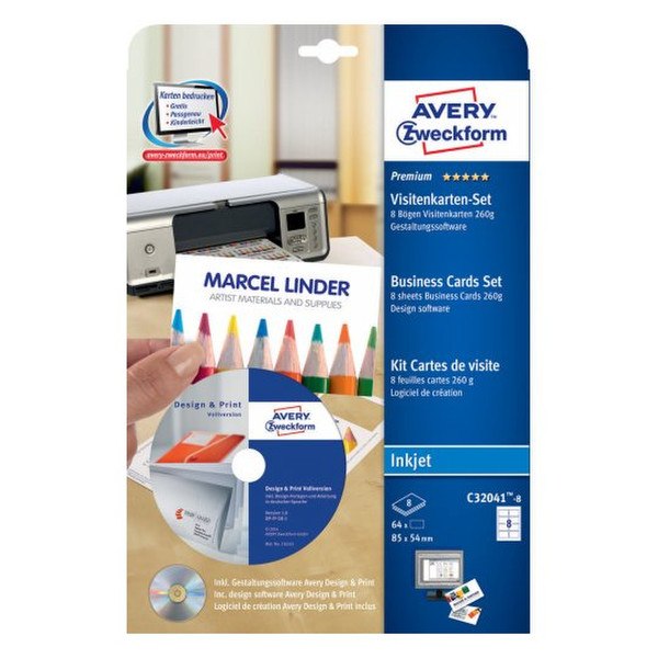 Avery C32041-8 Inkjet Carton White 64pc(s) business card