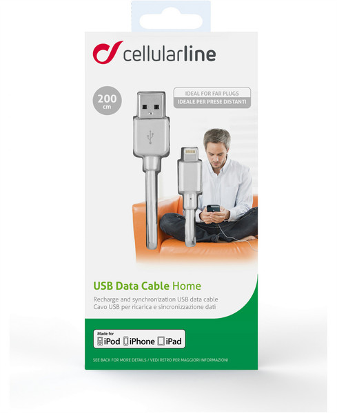 Cellularline USBDATACMFIIPH52MW 2m USB A Lightning Weiß USB Kabel