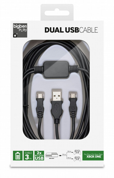 Bigben Interactive Dual USB Cable 3m USB A 2 x Micro-USB B Schwarz USB Kabel