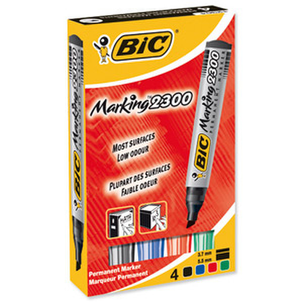 BIC Marking 2300 Скошенный наконечник Черный, Синий, Зеленый, Красный 4шт перманентная маркер